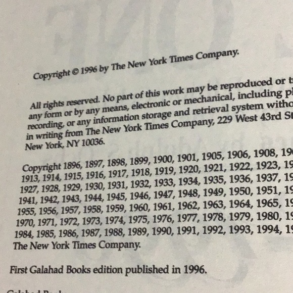 THE NEW YORK TIMES PAGE ONE HARDCOVER BOOK COMMEMORATIVE 1896-1996 - Picture 8 of 16